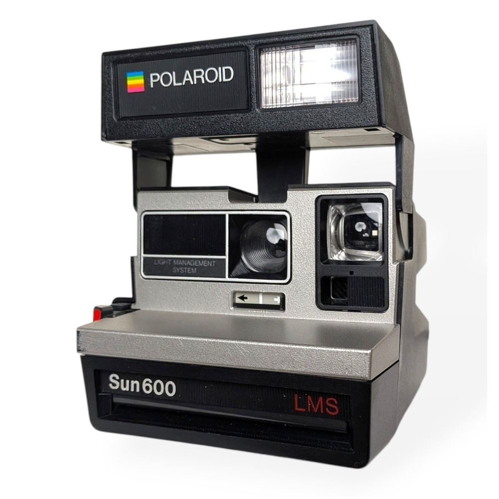 Polaroid Sun 600 LMS Instant Film Camera Silver Black Vintage 80s Retro WORKING